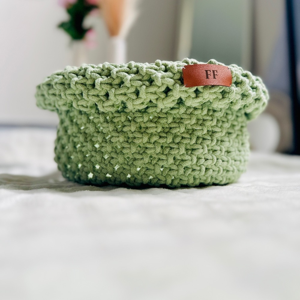 Handmade FF Green Macrame Storage Basket
